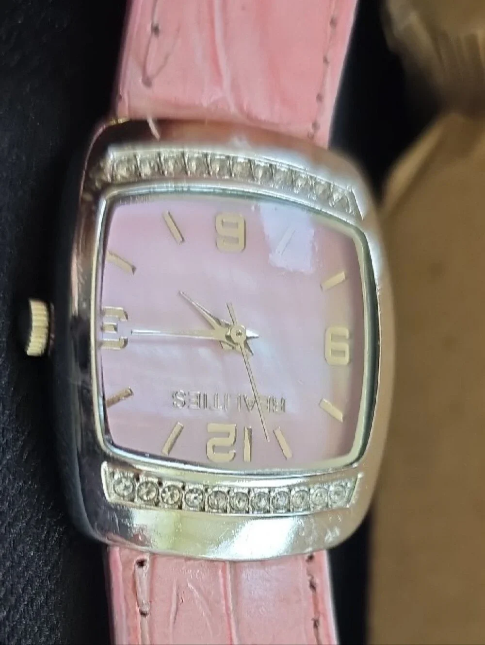 Liz Claiborne Pink Dial Watch with Pink Strap and Crystal Accents
